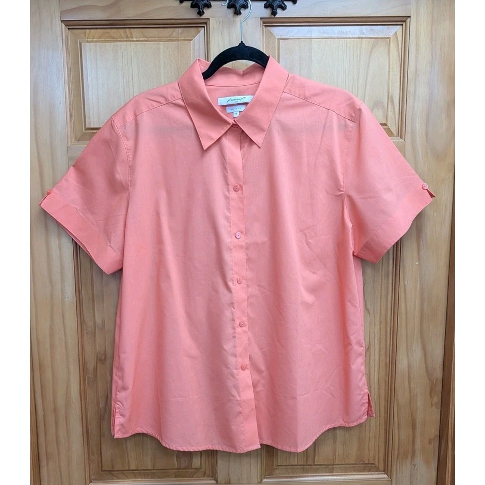 Foxcroft NYC Women's Shirt 18 Winkle Free Orange Button-Down Front Short Sleeve